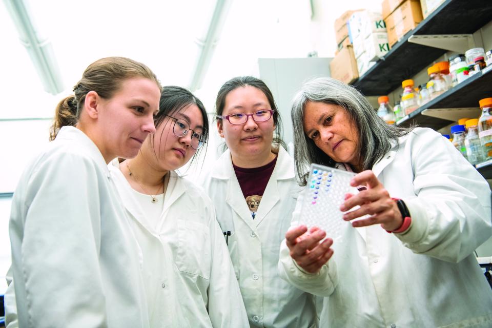 Women researchers staring at data